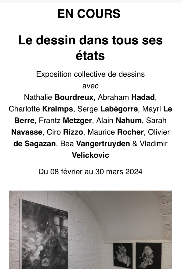 Galerie Marie Vitoux dessin dans tous états- vernissage Février 2024. derniers jours.