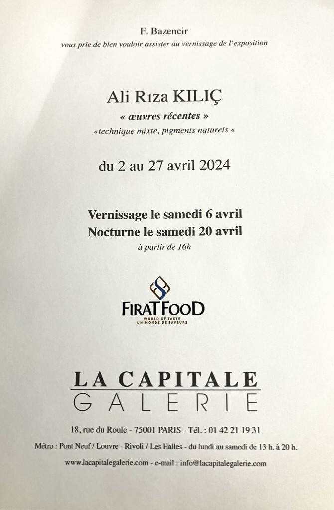 Galerie Capitale Exposition Riza Kiliç jusqu’au Avril 2024.