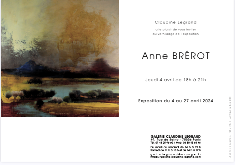Galerie Claudine Legrand exposition Anne Brérot Etiyé Dimma Poulsen partir Avril 2024.