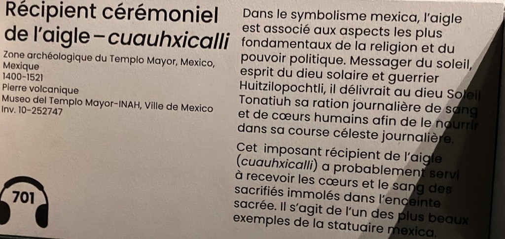 Musée quai Branly Jacques Chirac MEXICA partir Avril 2024.
