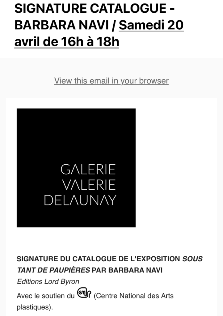 Galerie Valerie Delaunay exposition Barbara Navi. Avril 2024.