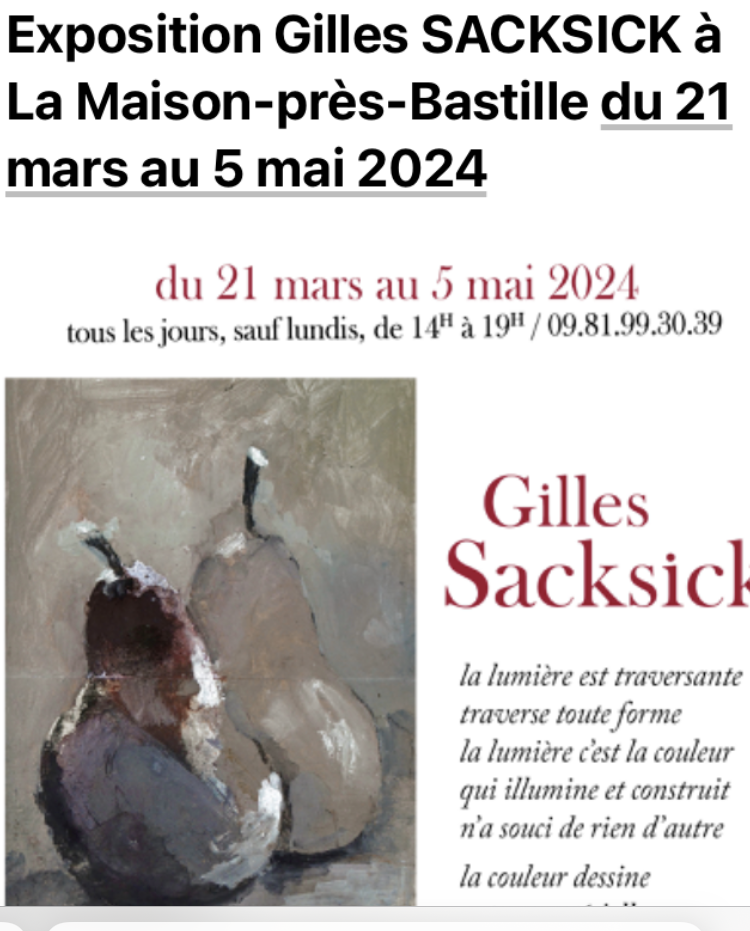 Exposition Gilles Sacksick Maison-près-Bastille Mars 2024.