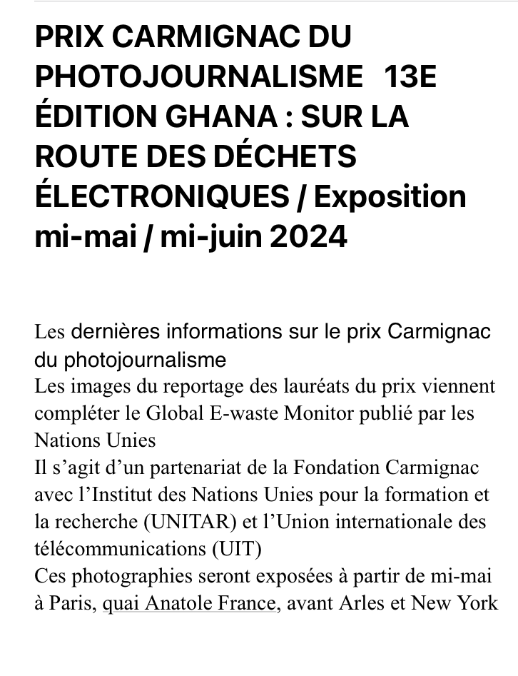 Prix Carmignac Photojournalisme Mai/mi-Juin 2024.