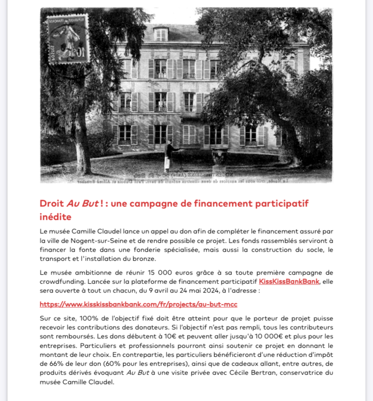 Musée Camille Claudel Droit financement participatif.