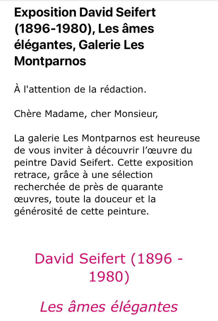 Galerie Montparnos exposition David Seifert âmes élégantes